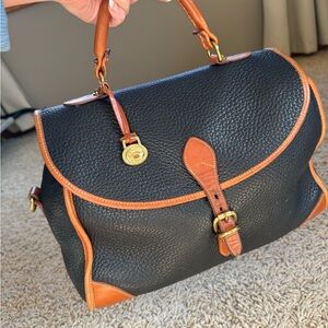 Dooney & Bourke Vintage Leather Black and Tan Satchel Large Carpet Bag